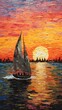 sailboat sailing lake sunset torn paper texture palette knife bright baked beans awe inspiring published sundown