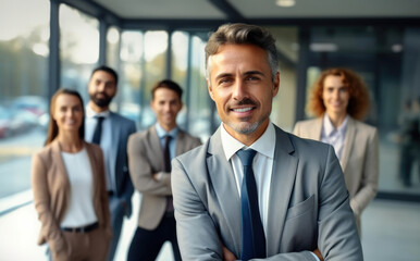 Poster - Mature leader or manager with confidence, CEO or entrepreneur in office, Serious executive.