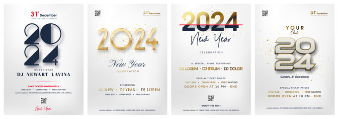 Canvas Print - Happy new year 2024 invitation. With a white background with unique and modern numbers. Premium vector design for happy new year 2024 celebration.