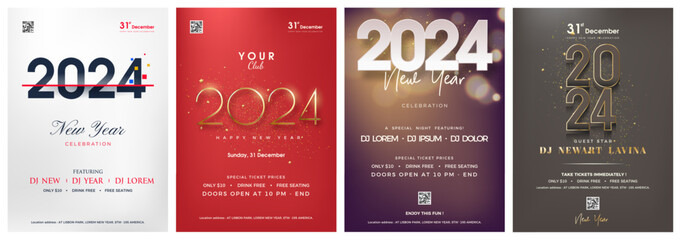 Canvas Print - Happy new year poster vector. With the number 2024 unique, clean and modern. With several different backgrounds.