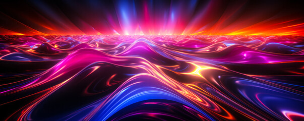 Poster - Stunning Neon Glow: 3D Rendering of Pink and Blue Ascending Lines