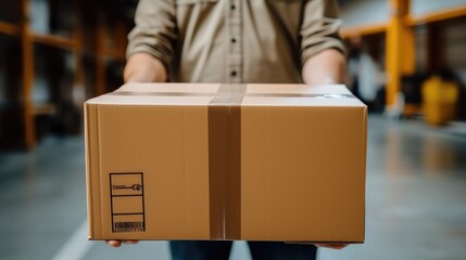 Poster - Courier holding cardboard box for delivery.