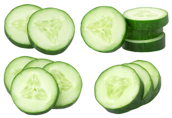 Wall Mural - Sliced cucumber isolated, transparent PNG, collection, PNG format, cut out