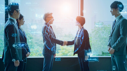 Aufkleber - Group of Asian businessperson shaking hands and digital technology concept.