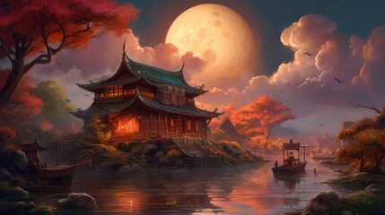 Poster - chinese temple in the night