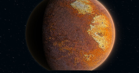 Wall Mural - abstract planet red rusty realistic futuristic round sphere against the background of stars in space