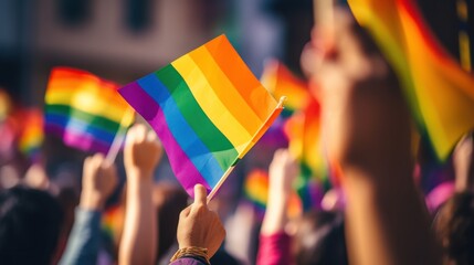 People holding up pride flags