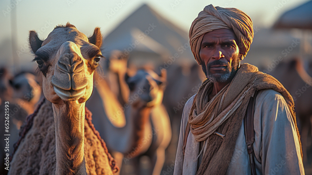 Middle Eastern Camel Racing Captivating depiction of camels groomed and equipped for traditional ...