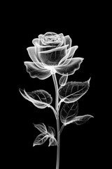 Wall Mural - Abstract minimalistic white rose with transparent details in x-ray style on black background.