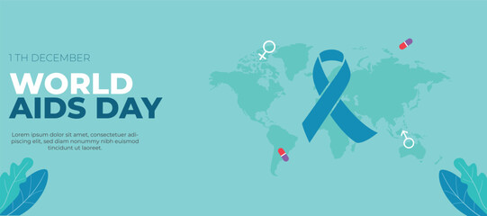  World AIDS Day Banner Background Illustration. horizontal banner December 1. 