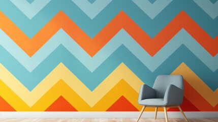 Canvas Print - Bold and graphic chevron pattern in bright colors background.