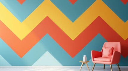 Wall Mural - Bold and graphic chevron pattern in bright colors background.