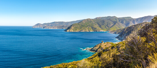 Wall Mural - Panoramic view at wild coast of Upper Corsica (Haute Corse) - France