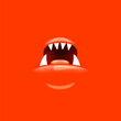 Vector Cartoon open mouth with fangs isolated on red background. Funny and cute red funny Halloween Monster open mouth with big vampire fangs. jaws and mouth of the beast cartoon illustration