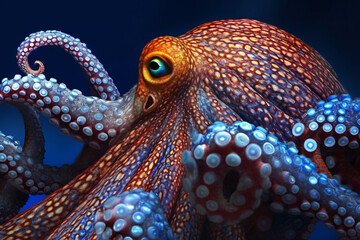 Wall Mural - A close-up shot of an octopus, displaying its intricate tentacles and ability to blend seamlessly with its surroundings.  Generative AI technology.