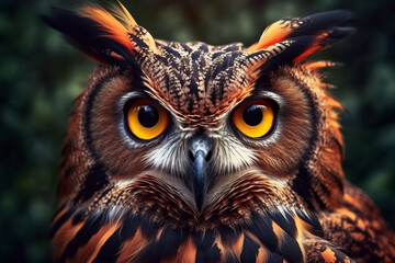 Poster -  A mesmerizing photograph of an owl, showcasing its wise and enigmatic expression.  Generative AI technology.