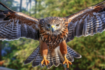 Wall Mural - A breathtaking image of a hawk in flight, capturing its sharp talons and focused gaze.  Generative AI technology.