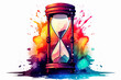 Hourglass with colorful splashes.