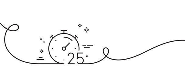 Poster - timer 25 minutes line icon. continuous one line with curl. stopwatch time sign. countdown clock symb