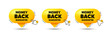 © blankstock - Money back guarantee tag. Click here buttons. Promo offer sign. Advertising promotion symbol. Money back guarantee speech bubble chat message. Talk box infographics. Vector