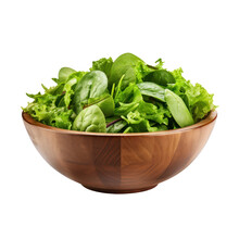 Wooden Bowl Of Green Salad Isolated On Transparent Background,Transparency 