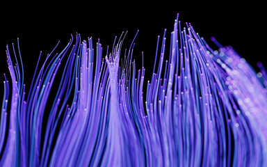 Poster - flowing neon curve lines background, 3d rendering.