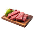 Kobe beef on wooden plate isolated on transparent background,Transparency 