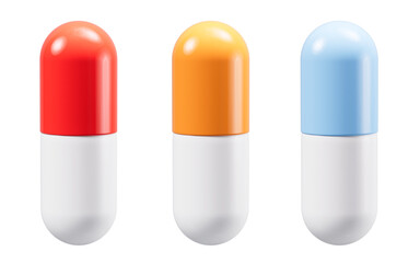 Sticker - Medical pill with different colors, 3d rendering.