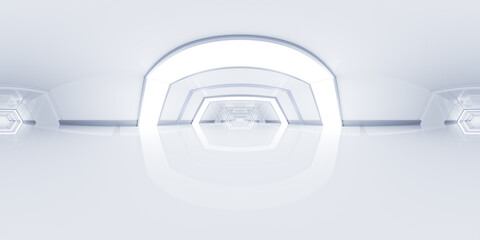 Poster - Empty white tunnel with 360-degree seamless panoramic view, 3d rendering.