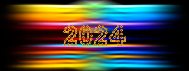 Wall Mural - Abstract light trails with 2024 Happy New Year made from chain links on the dark background