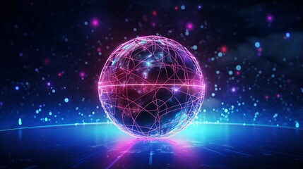 Poster - technological progress: globe with neon nexus lines, grid, and nodes - world wide web concept 