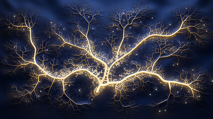 Poster - background concept is artificial intelligence, a symbol of nature and growth, a tree of life and a brain integrated and combined with a computer chip, fictional graphics