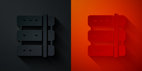 Poster - Paper cut Server, Data, Web Hosting icon isolated on black and red background. Paper art style. Vector