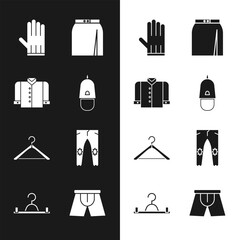 Canvas Print - Set Police cap with cockade, T-shirt, Leather glove, Skirt, Hanger wardrobe, Pants, Men underpants and icon. Vector