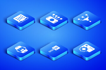 Poster - Set Neural network, Binary code, Chat bot, and Funnel filter icon. Vector