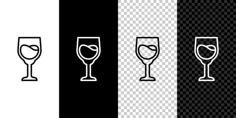 Wall Mural - Set line Wine glass icon isolated on black and white, transparent background. Wineglass sign. Vector