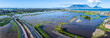 Panoramic view of storm flooding in Cape Town, South Africa, the Diep River breaking its banks after an exceptionally deep cut-off low pressure system hit the Western Cape. High level view. 