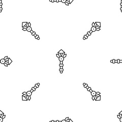 Canvas Print - Grey line Magic wand icon isolated seamless pattern on white background. Star shape magic accessory. Magical power. Vector