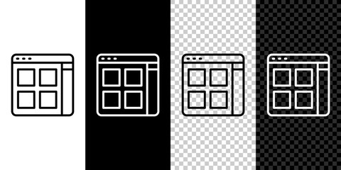 Poster - set line browser files icon isolated on black and white, transparent background. vector