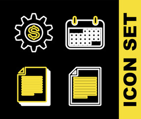 Poster - set line calendar, document, and gear with dollar symbol icon. vector