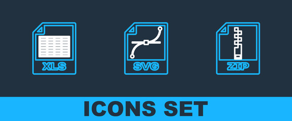Poster - Set line ZIP file document, XLS and SVG icon. Vector