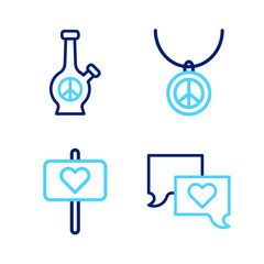 Sticker - set line speech bubble chat, peace, necklace with peace symbol and bong icon. vector