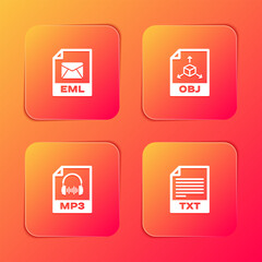 Poster - Set EML file document, OBJ, MP3 and TXT icon. Vector