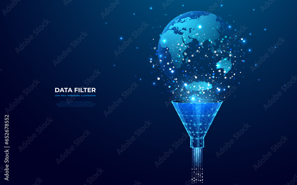 Стоковий вектор Abstract funnel with data flow and globe Earth on dark ...