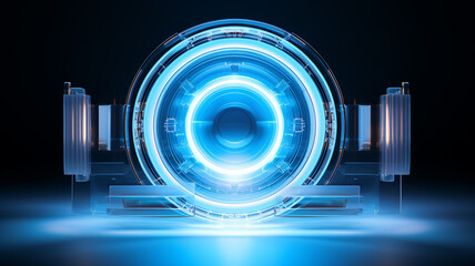 Aufkleber - blue light luminescent button isolated on the background of computer graphics website design