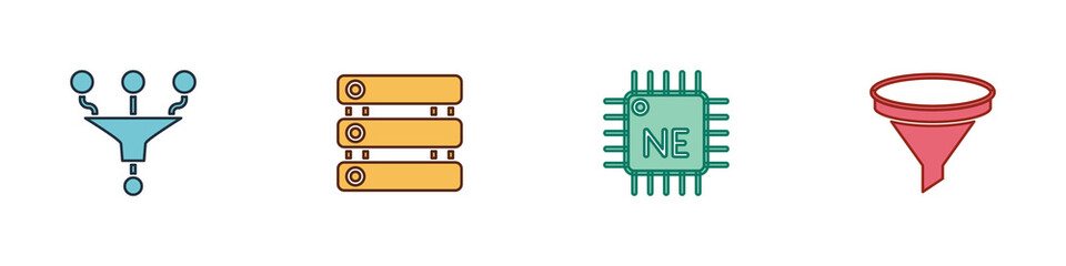 Poster - Set Funnel or filter, Server, Data, Processor CPU and icon. Vector