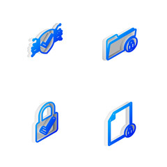 Poster - Set Isometric line Folder and lock, Cyber security, Lock check mark and Document icon. Vector