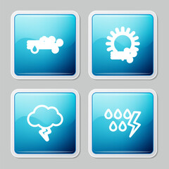 Sticker - Set line Wind and rain with snow, sun, Storm and icon. Vector