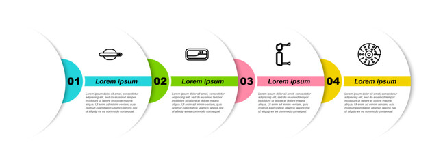 Canvas Print - Set line Car door handle, , Truck side mirror and brake disk with caliper. Business infographic template. Vector