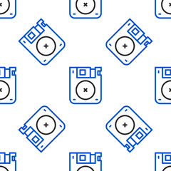 Poster - Line Floppy disk for computer data storage icon isolated seamless pattern on white background. Diskette sign. Colorful outline concept. Vector